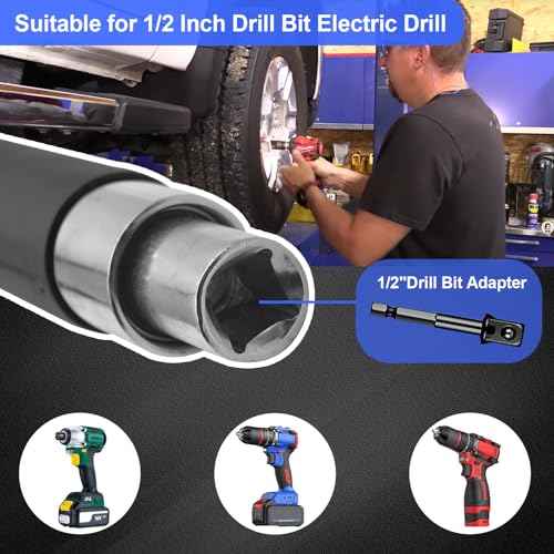Offset Extension Wrench for Electric Drills,ratchet extension includes with 1/2" 3/8" 1/4" Square Drive Adapters,Impact Ratchet Extender for Tight Spaces
