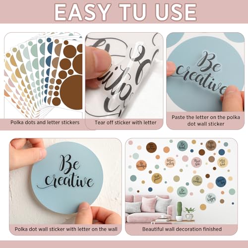 TaoBary 288 Pcs Polka Dot Wall Sticker Inspirational Wall Decal for Classroom Kids Motivational Quote Circle Wall Sticker Removable Lettering Positive Saying Sticker for Dance Yoga Gym (Lovely)