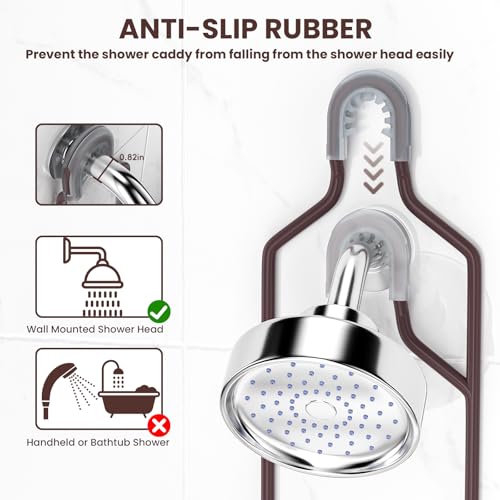 REINHARDT Shower Caddy Hanging, Rustproof Shower Caddy Anti-Swing Shower Organizer No Drilling Showers Racks with Soap Holder Multi Hooks Bathroom Storage for Shampoo Sponge, Bronze - color: Bronze
