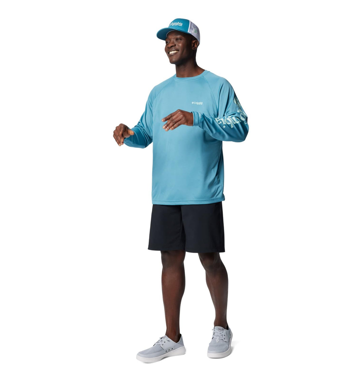 Columbia Men's Terminal Tackle Long Sleeve Fishing Shirt, Canyon Blue/ICY Morn Logo, Small