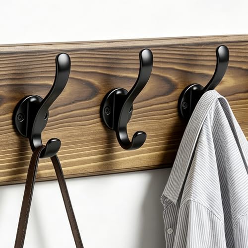 17" Coat Rack Wall Mount, Rustic Wall Mounted Coat Rack, Pine Solid Wood Coat Hook Hanger with 5 Metal Hooks- Wall Coat for Hanging Clothes Key Robes Towels Coats - color: Brown, size: 17 inch
