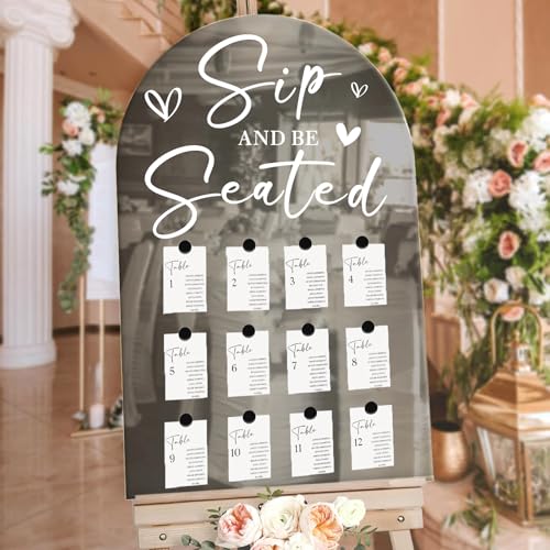 Wedding Seating Chart Decal Stickers Wedding Sign Decor Sip and Be Seated Vinyl Mirrors Sticker for Weddings Reception Display Welcome to Our Weddings Decals for Seating Chart Marriage Decor(White)