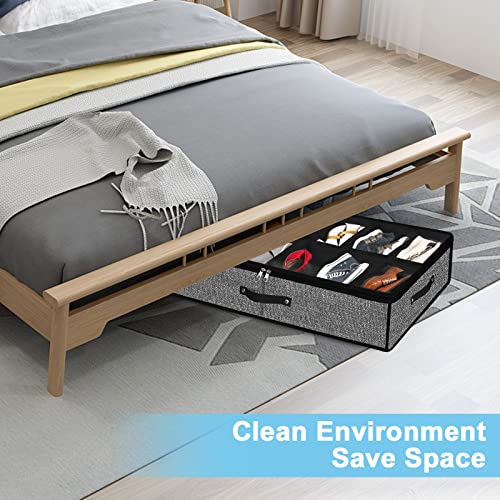 Under Bed Shoe Storage Organizer for Closet 2 Pack- Fits 24 Pairs Underbed Shoes Container Boxes with 2 Sturdy Handles and Clear Window,Foldable Shoe Rack Holder,Black - color: Black-24pairs, style: Regular Handle