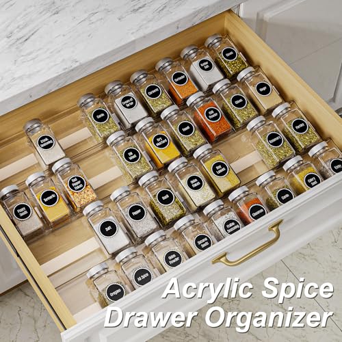 MIUKAA Acrylic Spice Drawer Organizer, 4 Tier - 8 Pack Seasoning Organizer for Drawer, Expandable From 13" to 26" Kitchen Drawer Spice Rack with Slip-Proof Mat (Jars not Included) - size: 8 Pack