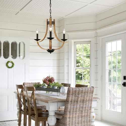 Farmhouse Chandelier for Dining Room 3-Light 19" Wide Adjustable Kitchen Island Pendant Lighting, Rustic Hanging Light Fixture for Entryway Foyer Bedroom Living Room,