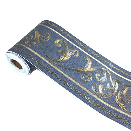 UPREDO 3D Decorative Floral Molding Wallpaper Border Peel Stick Waterproof Wall Ceiling Border for Bathroom Kitchen Backsplash Tiles Sticker,4 Inch by 16.4Ft (Navy)