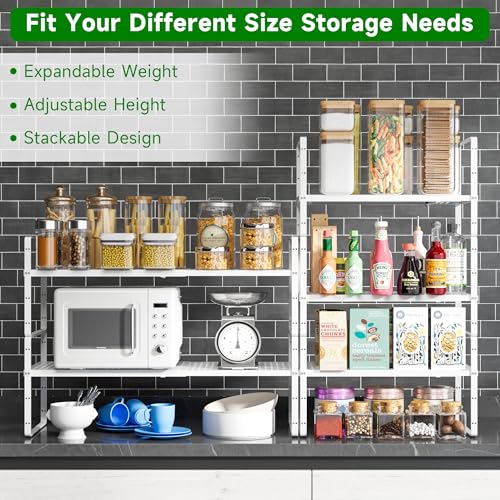 Expandable Kitchen Cabinet Shelf Organizer Rack Heavy Duty Metal Spice Rack Stackable Kitchen Counter Storage Shelf for Cabinet Pantry Bathroom (White - 16.5"-27" L x 10.2" W x 9.6" H - 2Pack) - color: White - 16.5"-27" L X 10.2" W X 9.6" H - 2pack