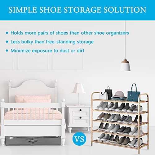 INAYA Under Bed Shoe Storage Organizer 2 Pack, Fits 32 Pairs, Large Underbed Shoe Box Storage Containers, Clear Foldable Shoes Organizer Under the Bed Sturdy Structure with Hard Bottom Support - size: 16+16 Cells (Hard Bottom Support)