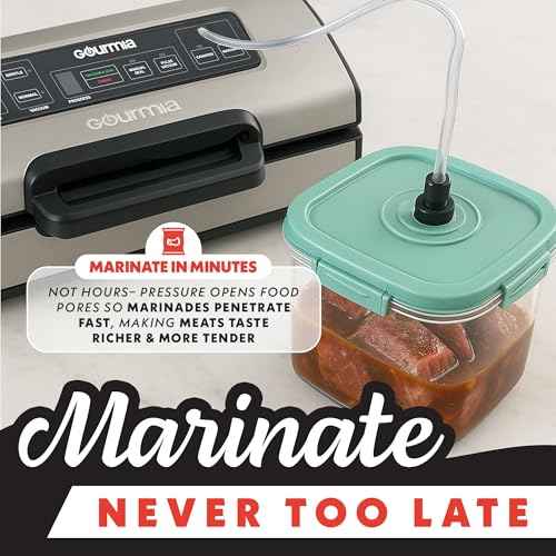 Gourmia Vacuum Sealer ? Food Preservation System with Marinate Mode, Pulse Control, LED Display, Built-In Cutter, Gentle & Normal Vacuum Options, Stainless Steel