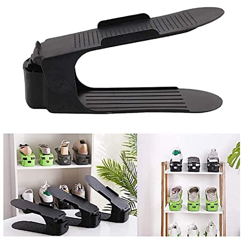 Adjustable Shoe Stacker, Stackable Shoe Slots Space Saver, Pack Adjustable Shoe Stacker Space Saver, Holder for Closet Organization, Black Shoe Slots Space