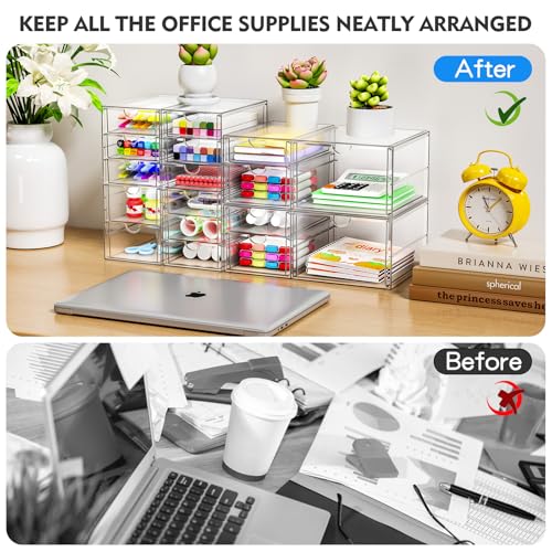 ARSTPEOE Makeup Acrylic Organizer with 17 Drawers(4 Sets), Desk Organizers and Accessories, Clear Makeup Organizer, Dustproof Storage Drawers for Office Art Craft Supplies - size: 17 Drawers