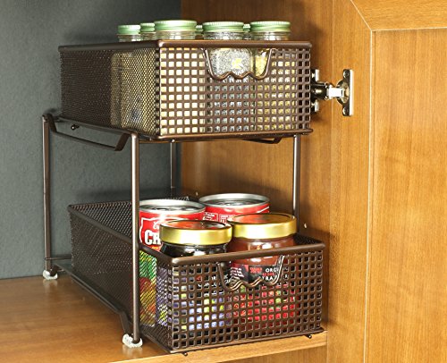 Deco Brothers 2 Tier Bathroom Storage Organizer with Pull-Out Drawer, Bronze - color: Bronze