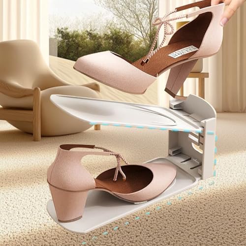 Shoe Slots Organizer, Adjustable Shoe Stacker Space Saver, 3Levels Adjustable - color: White
