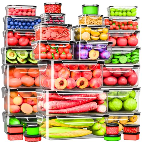 RockBerry 66 Pcs Large Food Storage Containers with Lids Airtight-Total 19075ML Stackable Kitchen Bowls Set(31 Containers,31 Lids) 2500ML to Small Box-BPA Free Leak proof Plastic Boxes-Microwave safe - color: 66Pcs