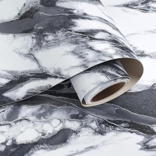 VaryPaper Modern Black and White Marble Contact Paper Kitchen Countertop Peel and Stick Marble Wallpaper for Bathroom Waterproof Self Adhesive Removable Granite Vinyl Wrap for Table Desk 15.7''x78.7''