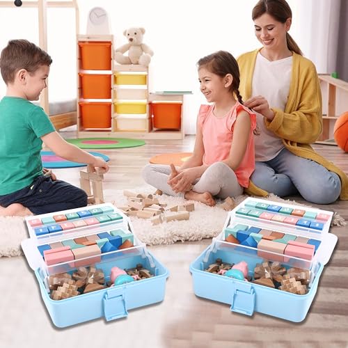 11(in) Versatile Three-Layer Folding Organizer Box,Ideal for Art & Crafts,Toys,Sewing Supplies,Jewelry and Tools,Storage with Dual Trays,Elegant Blue - color: Blue