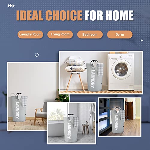 Caroeas 100L Laundry Basket,Large Laundry Hamper, Laundry Bag with Padded Handles, Clothes Hamper Stands Up Well, Collapsible Free Standing Easy Storage Washing Bin (Light Grey,100L) - color: Light Grey, size: 100L