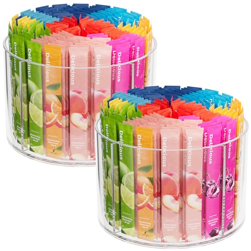 2-Pack Divided Drink Packet Organizer, Rotating Turntable Organizer, Spinning Powdered Drink Mix Holder, Clear Lazy Susan Turntable, Divided Water Drink Packet Storage Organizer - size: 2 Pack - 4 Section