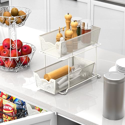 Simple Houseware Cabinet 2 Tier Perforated Basket Drawer, White - 2 Pack - color: White, size: 2-Pack