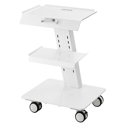 VEVOR Trolley Cart with Swivel Wheels, 3-Layer Mobile Esthetician Cart, Steel Metal Rolling Tray for Lab, Clinic, Beauty and Salon, 220 lbs Weight Capacity