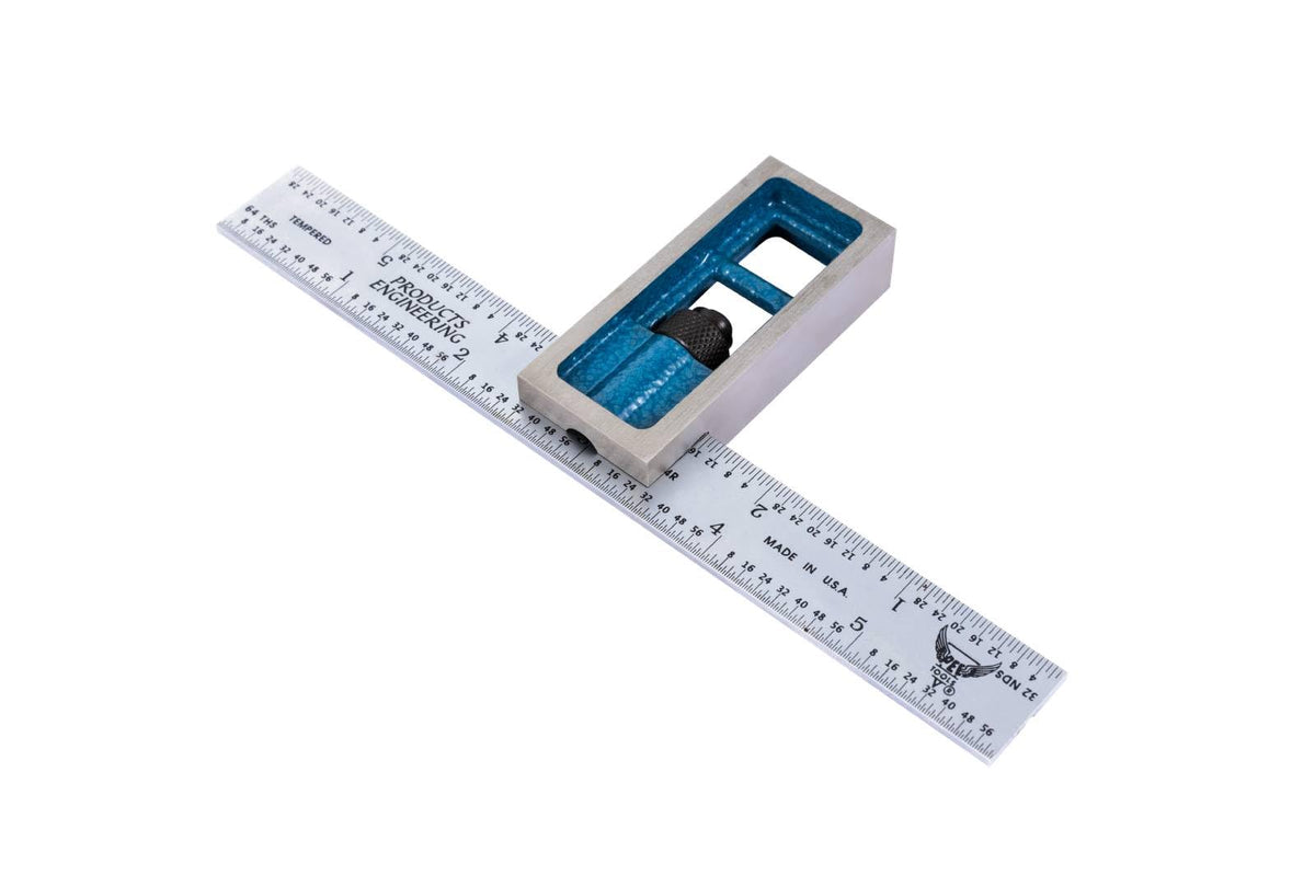 PEC Precision Double Square - 6” Adjustable Machinist Square for Metalworking,Carpentry, Woodworking -4R Hardened Steel Blade, Satin Chrome Finish, Made in USA