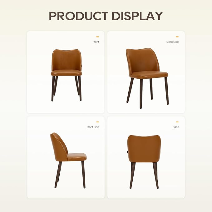 Wooden Dining Chairs Set of 4, Upholstered Kitchen Dining Room Chair, Modern Faux Leather Farmhouse Dinner Chair for Restaurant & Cafe, Light Brown