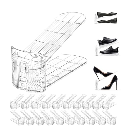 20 Pack Clear Shoe Slots Organizer Adjustable Shoe Stackers for a Pair of Shoes Rack Storage Shoe Space Saver 52% Shoe Hold Shoe Organizer for Closet - size: 20PACK-Adjustable