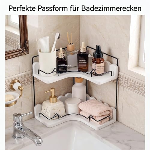 2-Tier Solid Wooden Corner Organizer with Elegant Scalloped Edge, Modern Stylish Shelf for Bathroom Vanity & Kitchen Countertop Storage, Moisture-Resistant with Anti-Fall Fences & Anti-Slip Pads