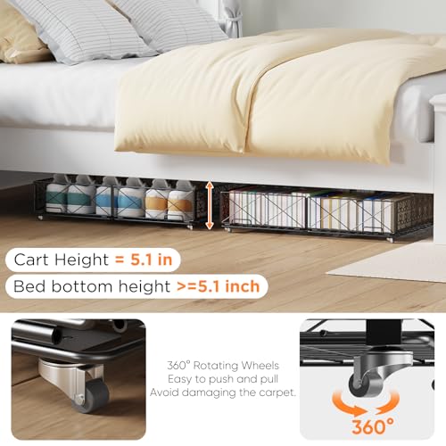 Under Bed Storage with Wheels, Rollable Under Bed Storage Container, Foldable Metal Under Bed Organizer for Bedroom Clothes Shoes Blankets Storage (1black, Black) - style: 1 Pack