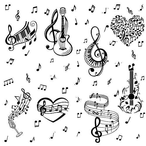 CRASPIRE 8 Sheets Musical Note Wall Stickers PVC Waterproof Self-Adhesive Window Decals Piano Guitar Heart Peel and Stick Removable for Classroom Home Decoration Bedroom Bathroom Wall Art