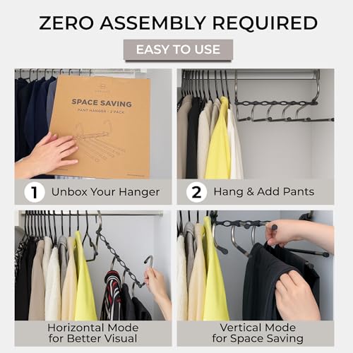 MORALVE Pants Hangers Space Saving - 2 Pack - Non-Slip Multi-Layer Space Saving Hangers - Multifunctional Clothing Rack for Closet Storage - Ideal for Jeans, Trousers, Skirts, Scarves & Slacks (Black) - size: 2 Pack