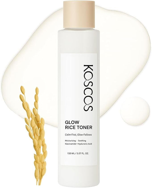 Glow Rice Toner, Milky Rice Water + 5-Layer Hyaluronic Acid Complex + Niacinamide, Korean Skin Care Moisturizing & Soothing Toner for Glowing Skin, 150ml / 5.07 fl.oz
