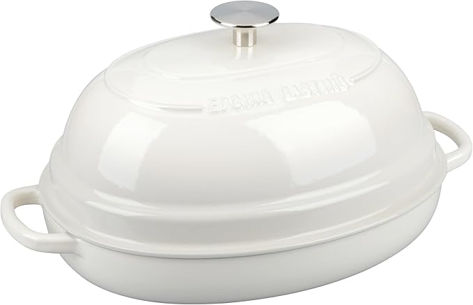 EDGING CASTING Enameled Oval Cast Iron Dutch Oven Pot with Lid, Bread Dutch Oven for Sourdough Bread Baking, Dutch Oven Bread, Bread Oven, 6QT, White