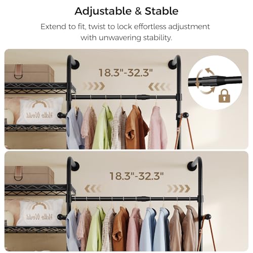 Closet Organizers and Storage, 4-Row Heavy Duty Clothes Rack for Hanging Clothes, Wall Mounted Closet System with 4 Telescopic Rods, 2 Fixed Rods, 5 Hooks, 8 Shelves for Wardrobe, Bedroom, Small Space - style: 4-Row