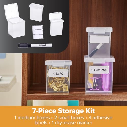 Bostitch Konnect Storage Containers with Lids, Clear Plastic Box, Stackable for Crafts, Home and Office Orginzation, Labels. 3 Piece (1 1.5 Qt Box, 2 0.5 Qt Boxes)