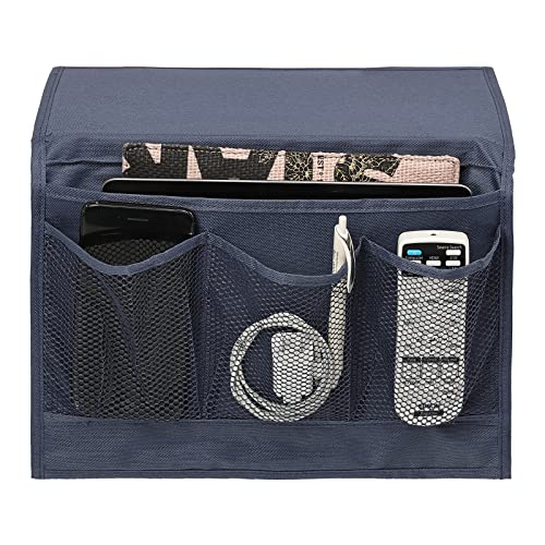 Surblue Bedside Caddy 4 Pockets Bedside Storage Organizer for TV Remote Control Phone Glasses Magazine (Navy) - color: Navy