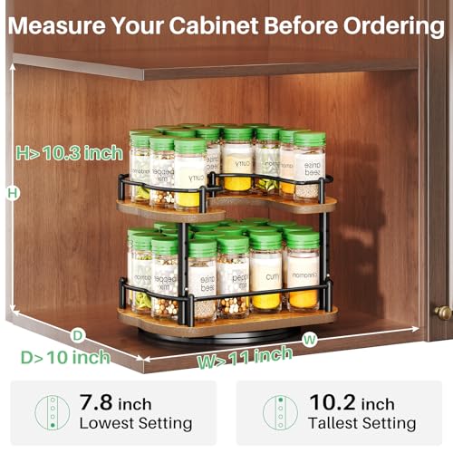 Spice Rack Organization for Cabinet - Height Adjustable Rotating Lazy Susan Organizer, Spice Organizer Fits Cabinets Wide＞ 11 inches, Clearance Height ＞10.5 inches