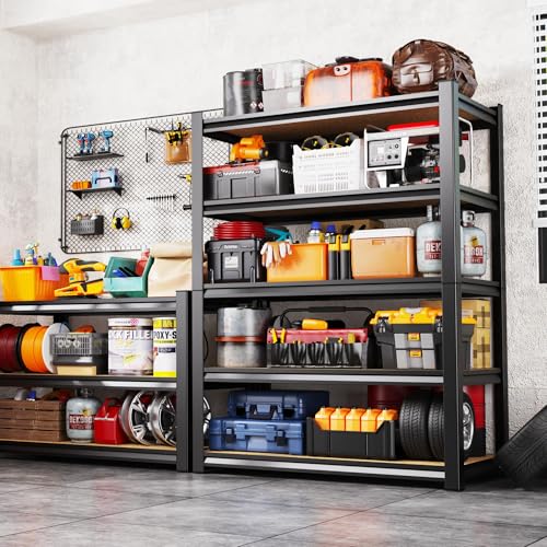 71.2" H Garage Shelving Heavy Duty Storage Shelves, Metal Adjustable Shelving Unit, Utility Garage Organizer Shelf for Basement, Pantry, Kitchen, Warehouse,15.7" Dx35.4 Wx71.2 H Black - size: 5-Wood-15.7"Dx35.4"Wx71.2"H