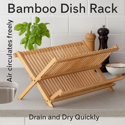 HIC Kitchen Bamboo Folding Dish Drying Rack, 20.5 x 13-Inches - style: Drying Rack