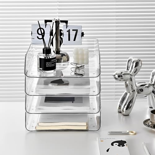 Gagee 2 Pack Paper Organizer for Desk,Clear Stackable Paper Sray Holder ﻿, Office Desk Organizer for Notes, Pens, File, Document - size: 2 Vertical