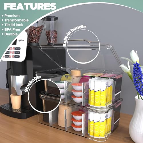 Utopia Home Tea Bag Organizer - Stackable Tea Bag Storage Organizer with Clear Top Lid- Tea bag holder For Counter tops, Kitchen Cabinets, Pantry, Sweeteners (Clear, Pack of 6) - size: Pack of 6