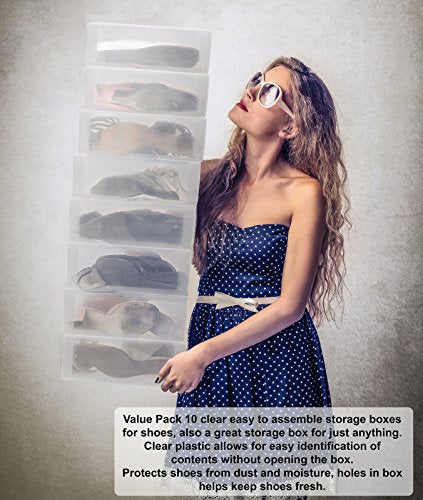 Greenco Clear Foldable Shoe Storage Boxes, 10 Pack. Stackable Heavy Duty Plastic Shoe Storage Boxes, Shoe Box Organizers - size: Pack of 10