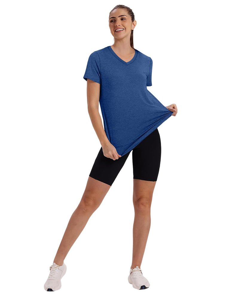 Workout Tops for Women Spring Summer Short Sleeve Golf Outfits Gym Essentials Activewear Running Shirts V Neck Blue S