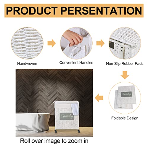 Mxfurhawa Laundry Basket, Heavy Duty Cotton Liner Laundry Storage Hamper with Handles, Collapsible Clothes Wire Basket Organizer Laundry Bag (89WE-H) - color: 89WE-H