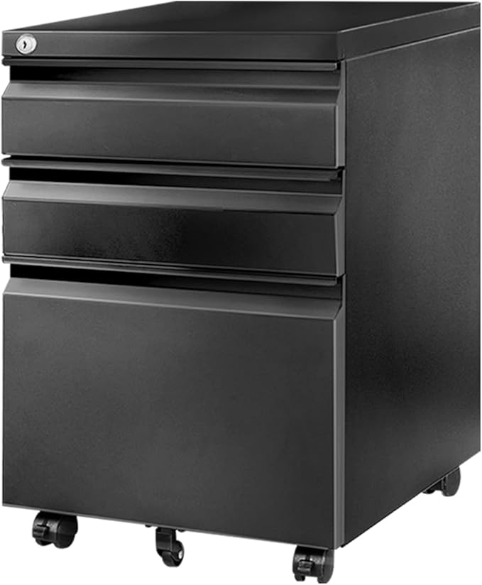 FLEXISPOT 3-Drawer Metal Mobile Filing Cabinet for Home Office - Under Desk Storage with Lock Keys - Legal/Letter/A4 File Organizer - Fully Assembled Except Wheels - Black