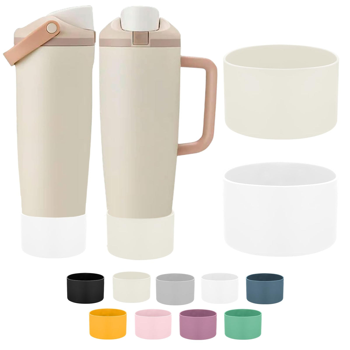 Mity rain 2PCS Protective Silicone Boots for Owala 30oz & 40oz FreeSip Sway Bottles & Tumblers - Accessories for owala, Enhances Stability & Prevents Scratches (Ivory & White)