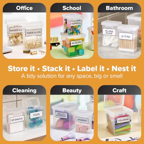 Bostitch Konnect Storage Containers with Lids, Clear Plastic Box, Stackable for Crafts, Home and Office Orginzation, Labels. 3 Piece (1 1.5 Qt Box, 2 0.5 Qt Boxes)