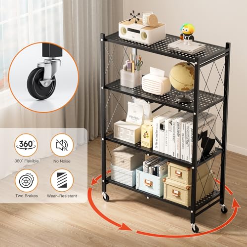 Simple Deluxe 4-Tier Folding Storage Shelves, 27.95" W x 14.96" D x 49.61" H Foldable Shelving Unit, 1000 Lbs Loading Capacity, Black - color: Black, size: 4-Tier, 28"W x 15"D x 49"H