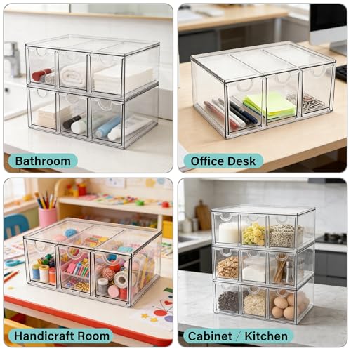 Prsildan Acrylic Makeup Organizer Stackable Storage Drawers with 3 Drawers for Office Desk Vanity Craft Room Clear Drawer Organizers for Hair Accessories Art Supplies Cosmetics Modular System - style: Style3-3Drawers