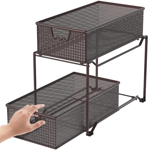 Deco Brothers 2 Tier Bathroom Storage Organizer with Pull-Out Drawer, Bronze - color: Bronze